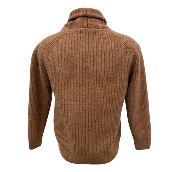 Everlane Shawl Cardigan Sweater Sz L 100% Wool Tan 5 Button Relaxed Grandpacore - Picture 3 of 11